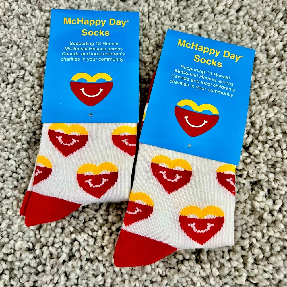 Two Pairs of McDonald’s McHappy Day Socks FRIES & BURGERS, Kids Size NWT